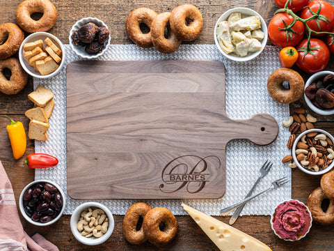 Walnut Paddle Cutting Board with Monogram Engraving