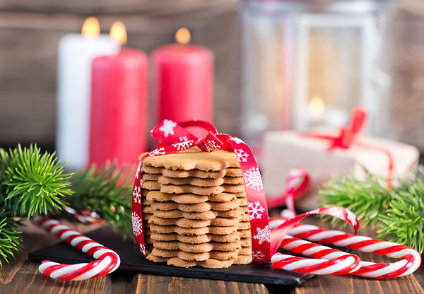 Christmas cookies wrapped up in ribbon