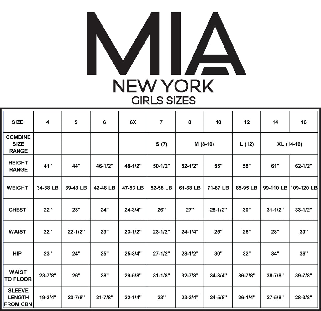 SIZE CHART MIA NEW YORK