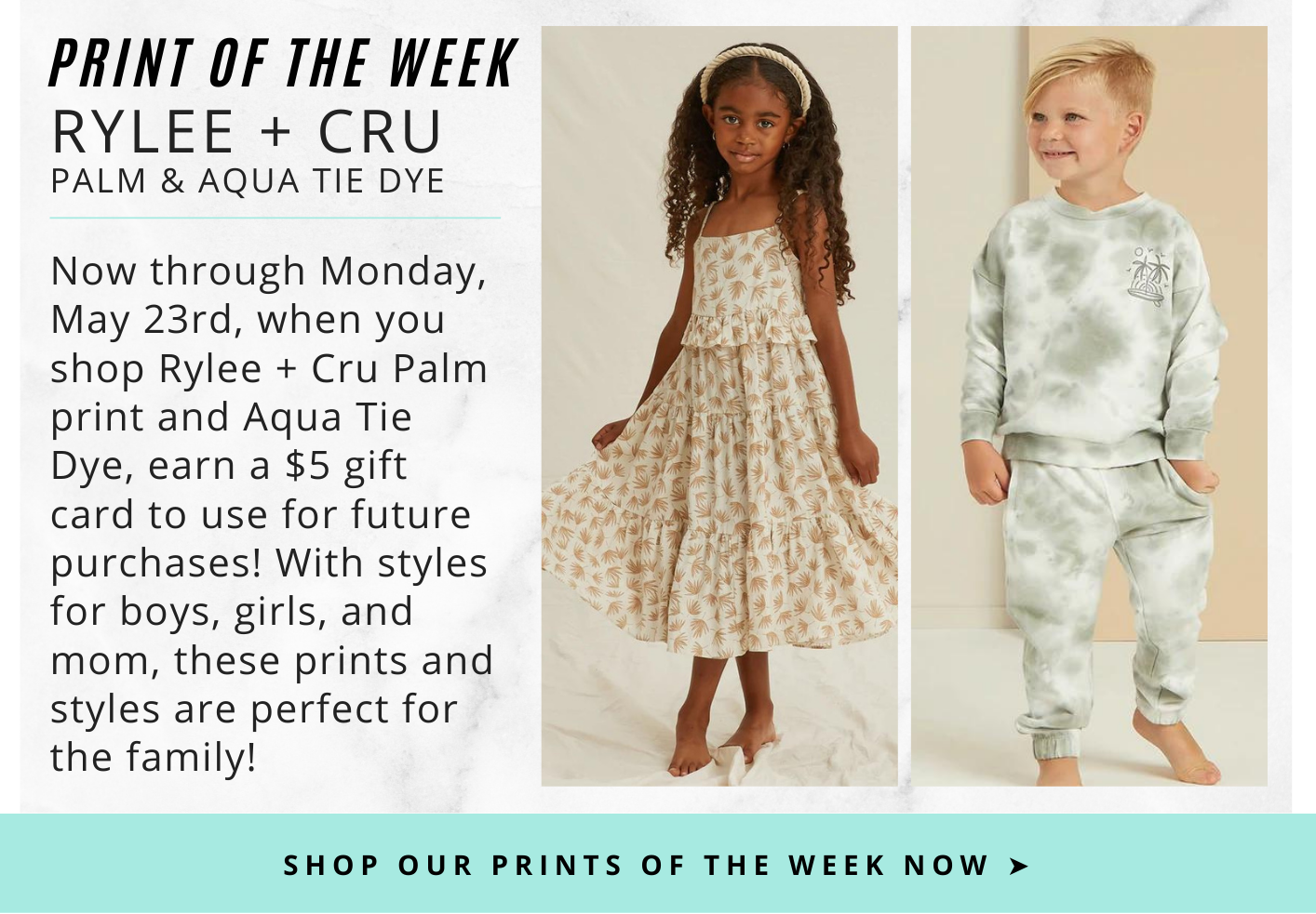 print of the week rylee + cru palm aqua tie dye