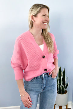 Oversized Drop Shoulder Cardigan - Bubble Gum Pink