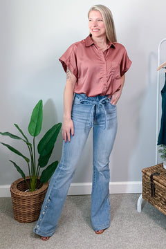 High Rise Flare Jeans With Side Snap Detail