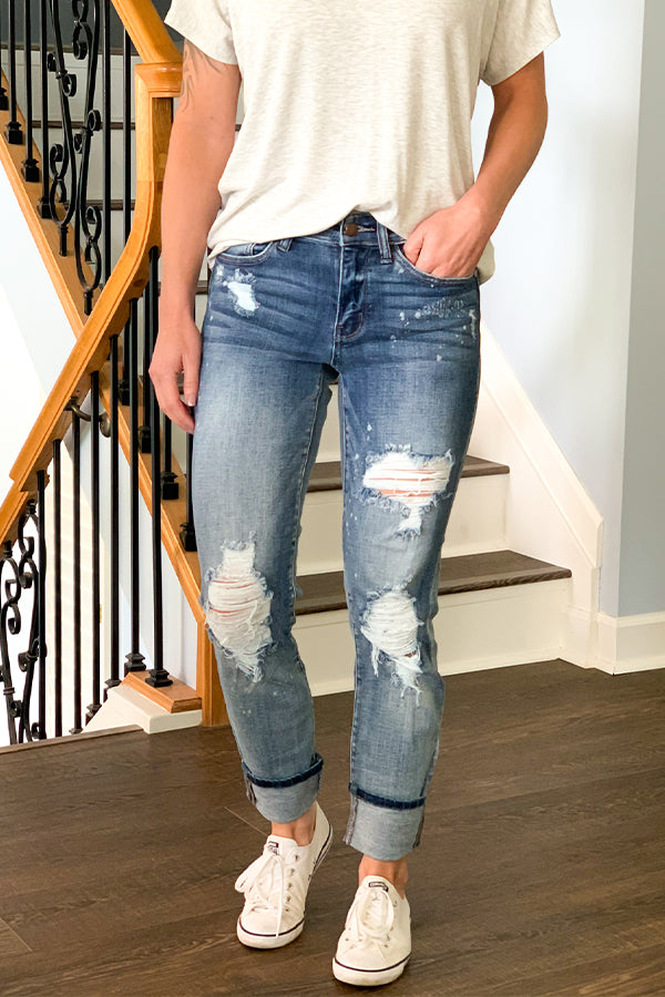 Judy Blue Destroyed Bleach Splatter Boyfriend Jean Homegrown Hearts Boutique