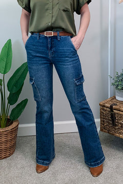 KanCan Holy High Rise Cargo Flare Jeans