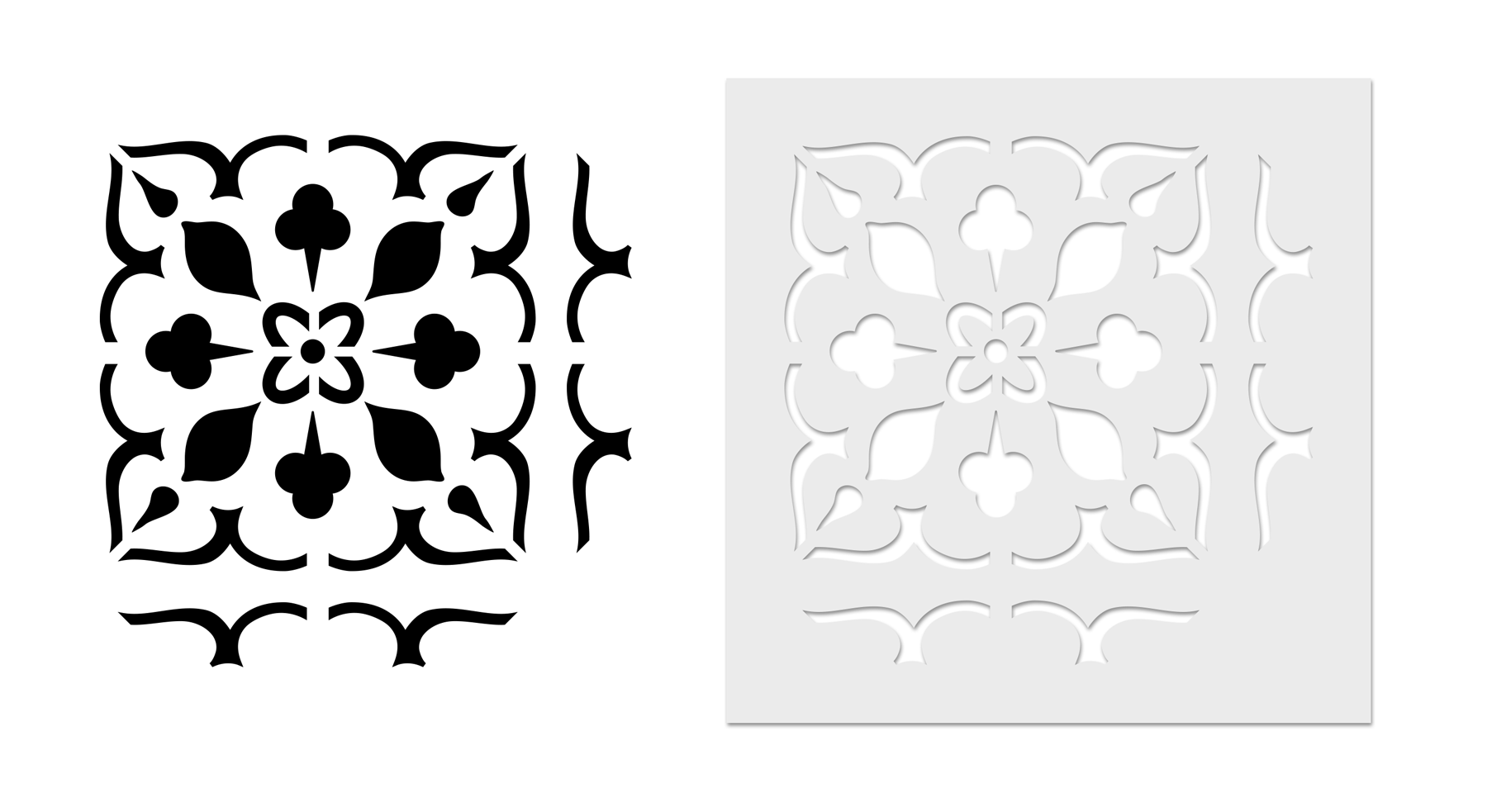 Image showing the finished tile graphic beside the actual tile stencil for comparison