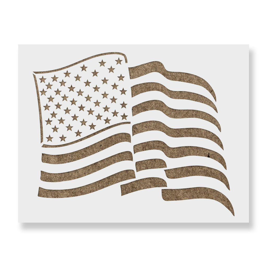 Waving American Flag Stencil 2540