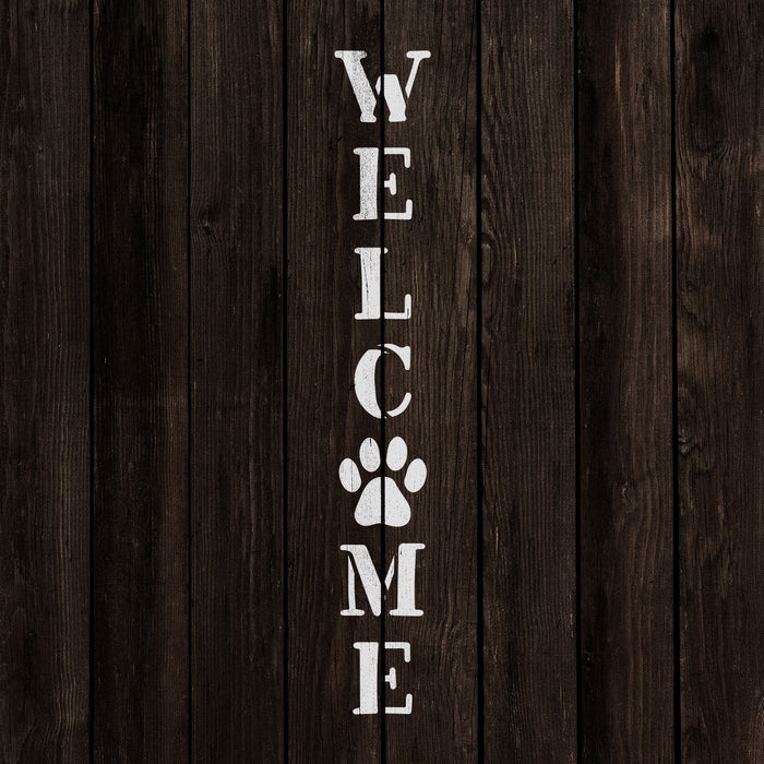 Welcome Paw Print Vertical Sign Stencil | Stencil Revolution