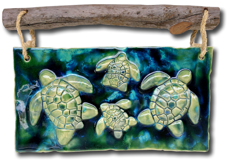 Maui Ceramic Turtle Wall Art Driftwood Wall Hanging Turtle Decor