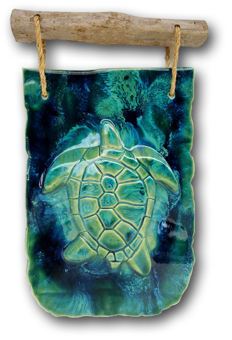 Maui Ceramic Turtle Wall Art Driftwood Wall Hanging Turtle Decor