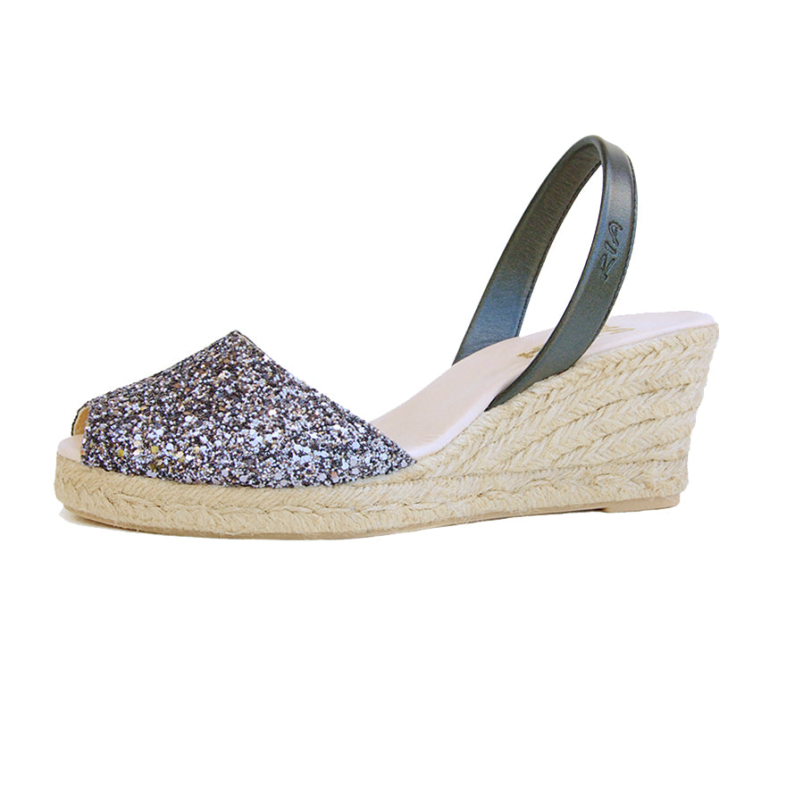 Avarcas Glitter Wedge Espadrilles Lluna in Charcoal – RIA Menorca Australia