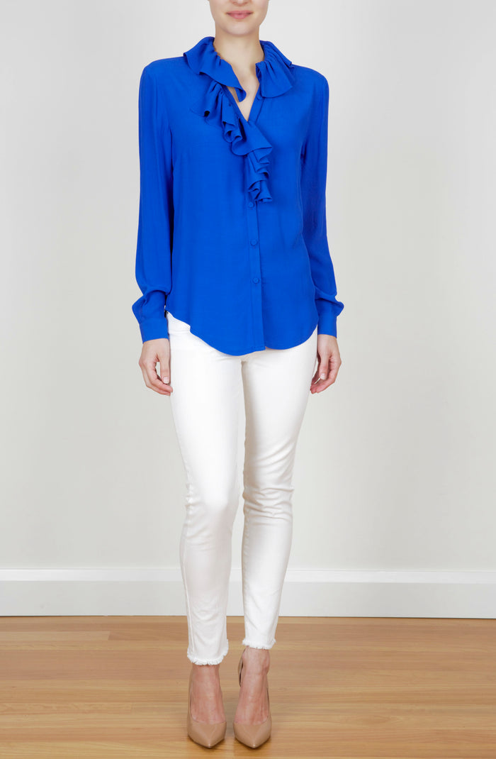 ROYAL RUFFLE SHIRT - ROYAL BLUE – Sarah Lloyd