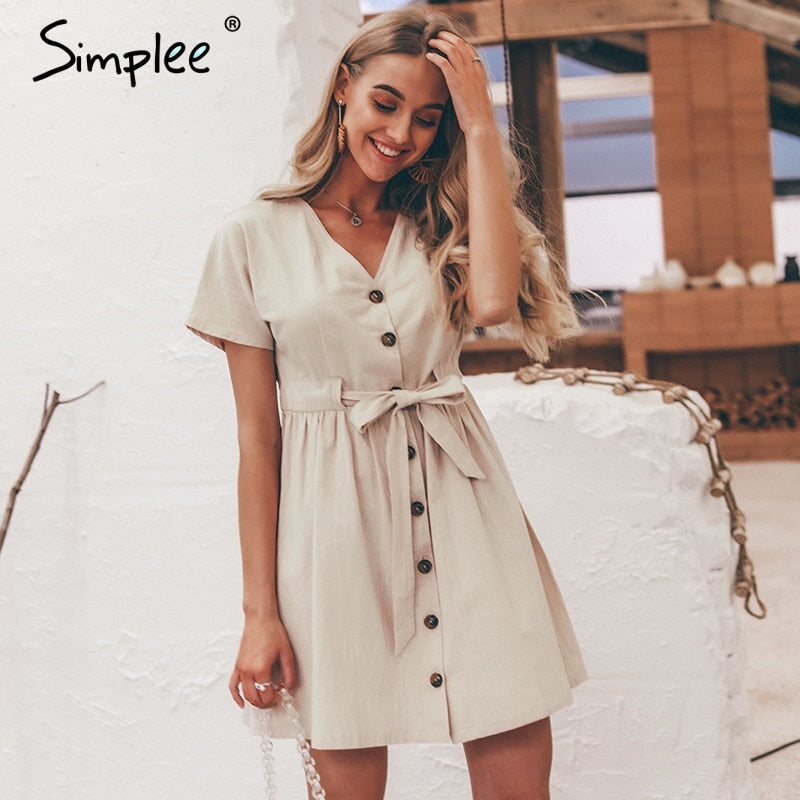 Simplee Vintage button women dress 