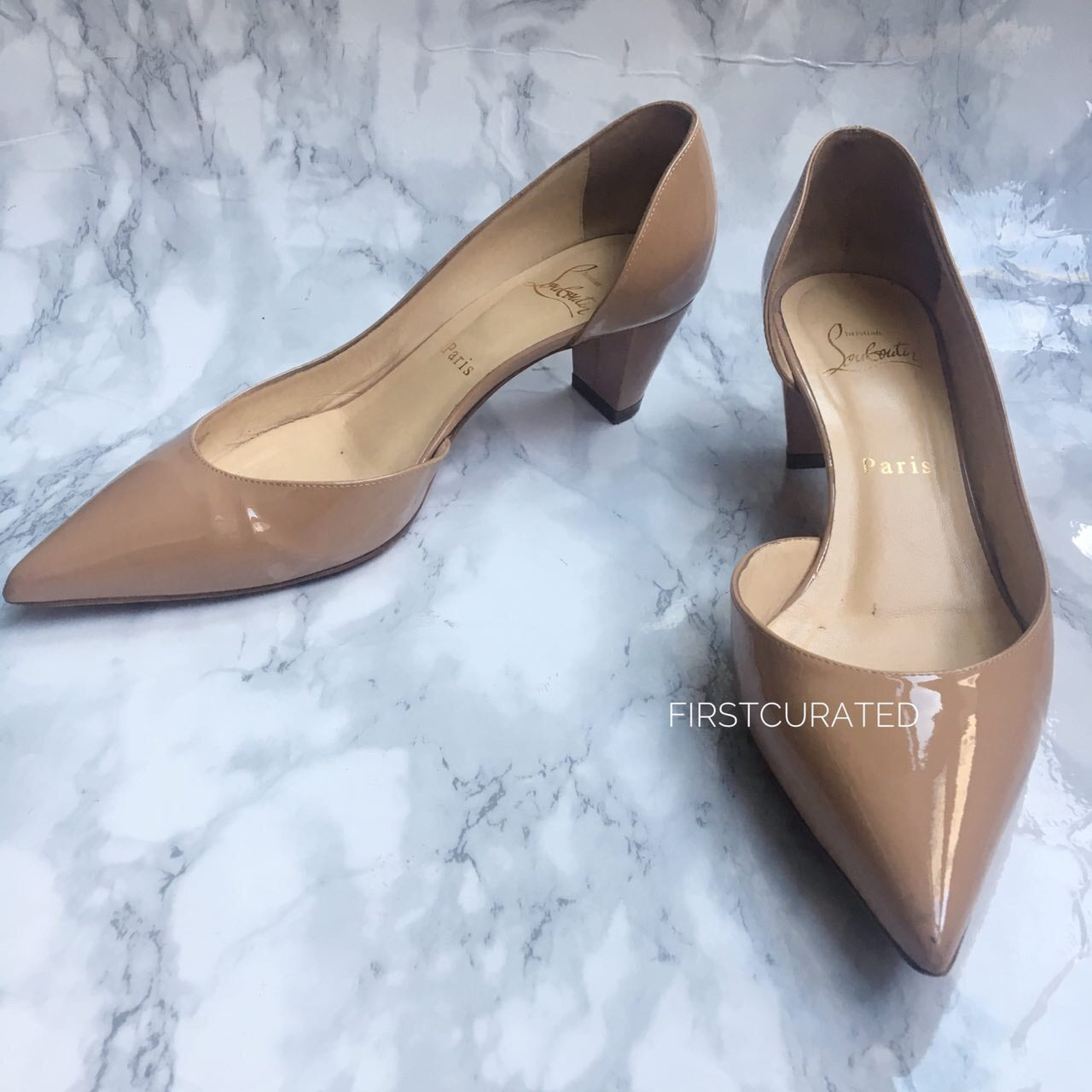 nude patent kitten heels