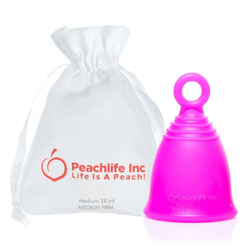 Peachlife® Ring Handle Menstrual Cup - 12 Hour Leak Protection - Medium Size, Medium Firm