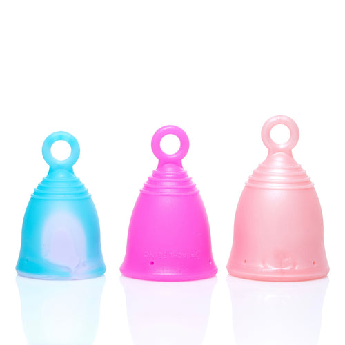 Peachlife® 3 Pack Ring Loop Menstrual Cups in Medium Firm: Small, Medium and Large