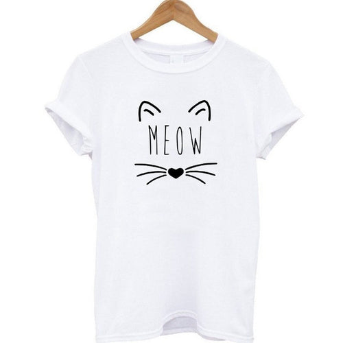 100% Cotton Meow Print Women's T-Shirts (19 Different Designs)
