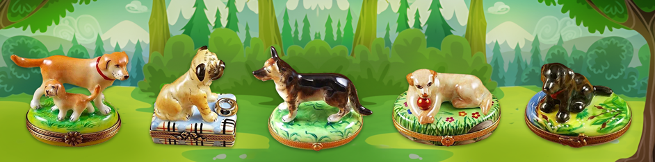 Dog Limoges Boxes - Dog Porcelain Figurines