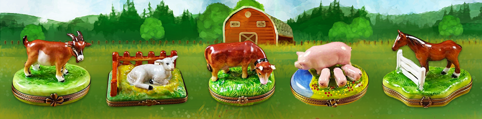 Farm Animals Porcelain Figurines Limoges Boxes Gifts Collectors