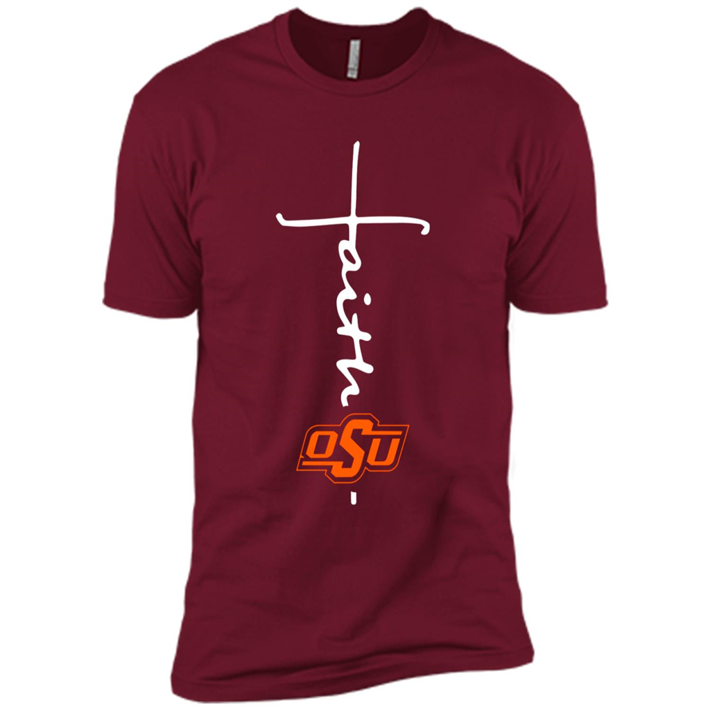 Oklahoma State Cow Football Faith Cross Christian Kanstee Shop - Premium Short Sleeve T-shirt