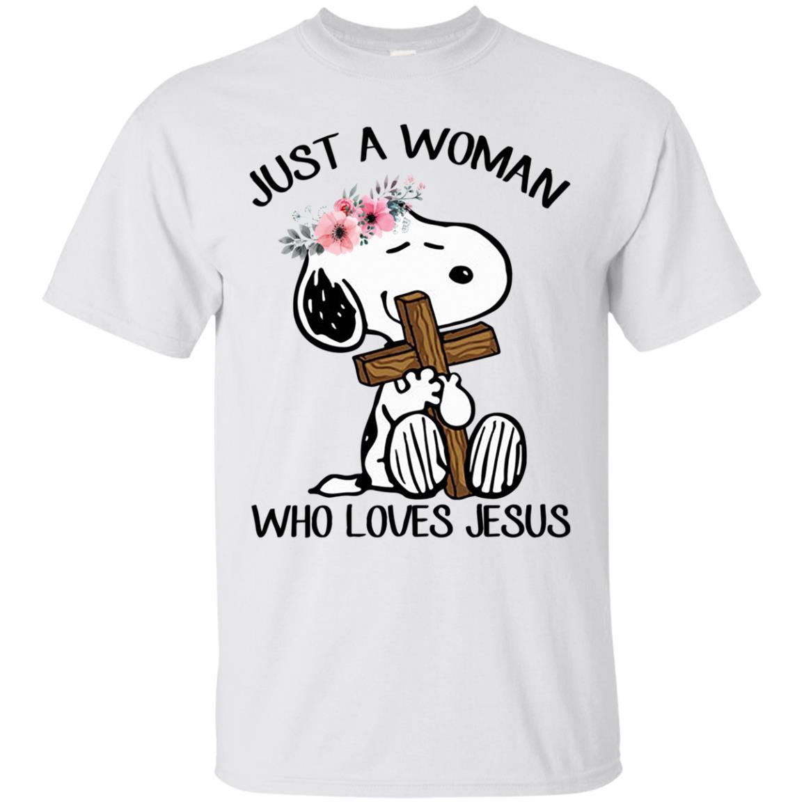 Just A Woman Who Loves Jesus Snoopy Shirt