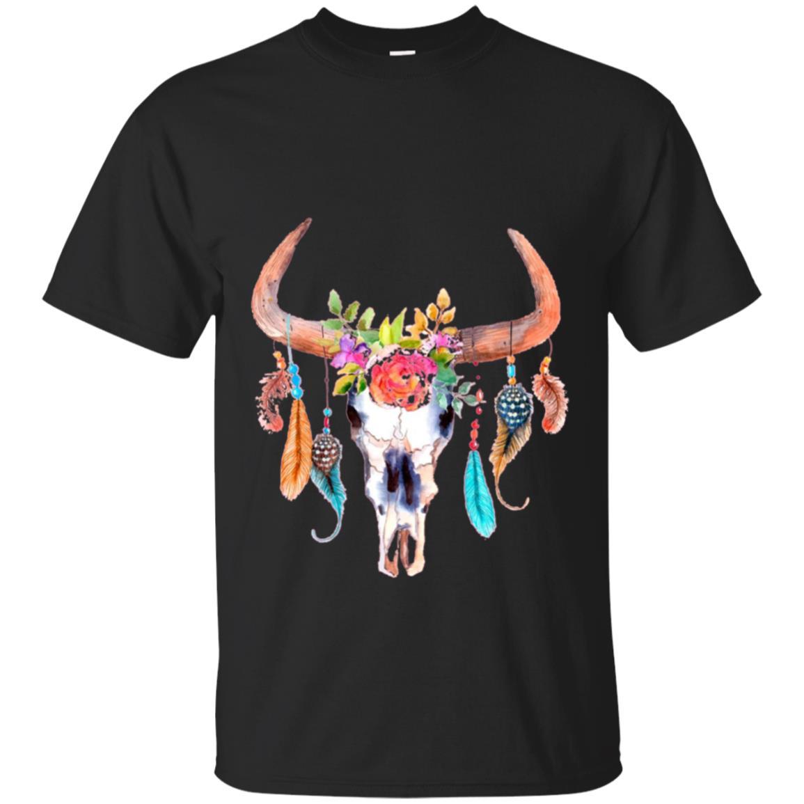 Cow Skull For Sugar Flowers Roses Helloween T Shirt