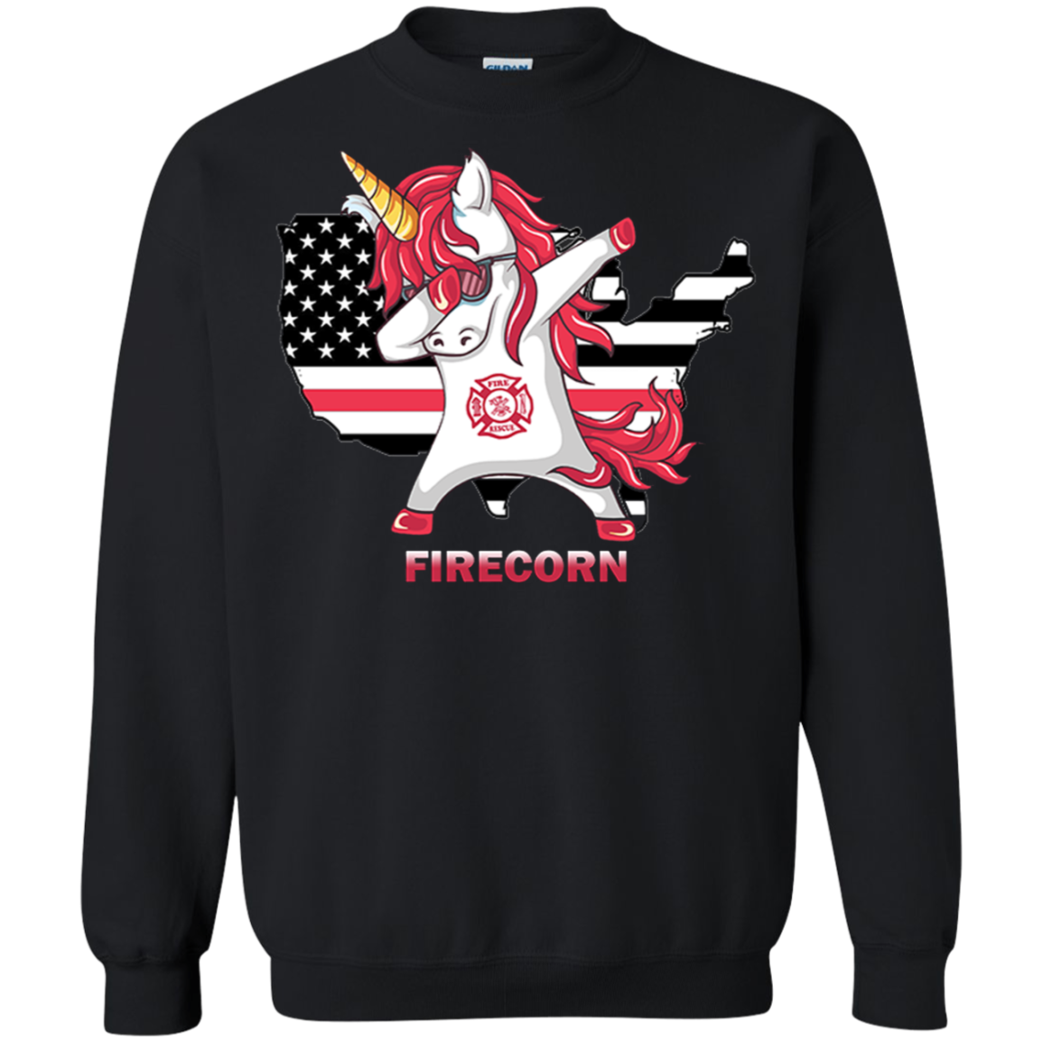 Find Firecorn Firefighter Unicorn Usa Shirt G180 Crewneck Pullover 8 Oz.