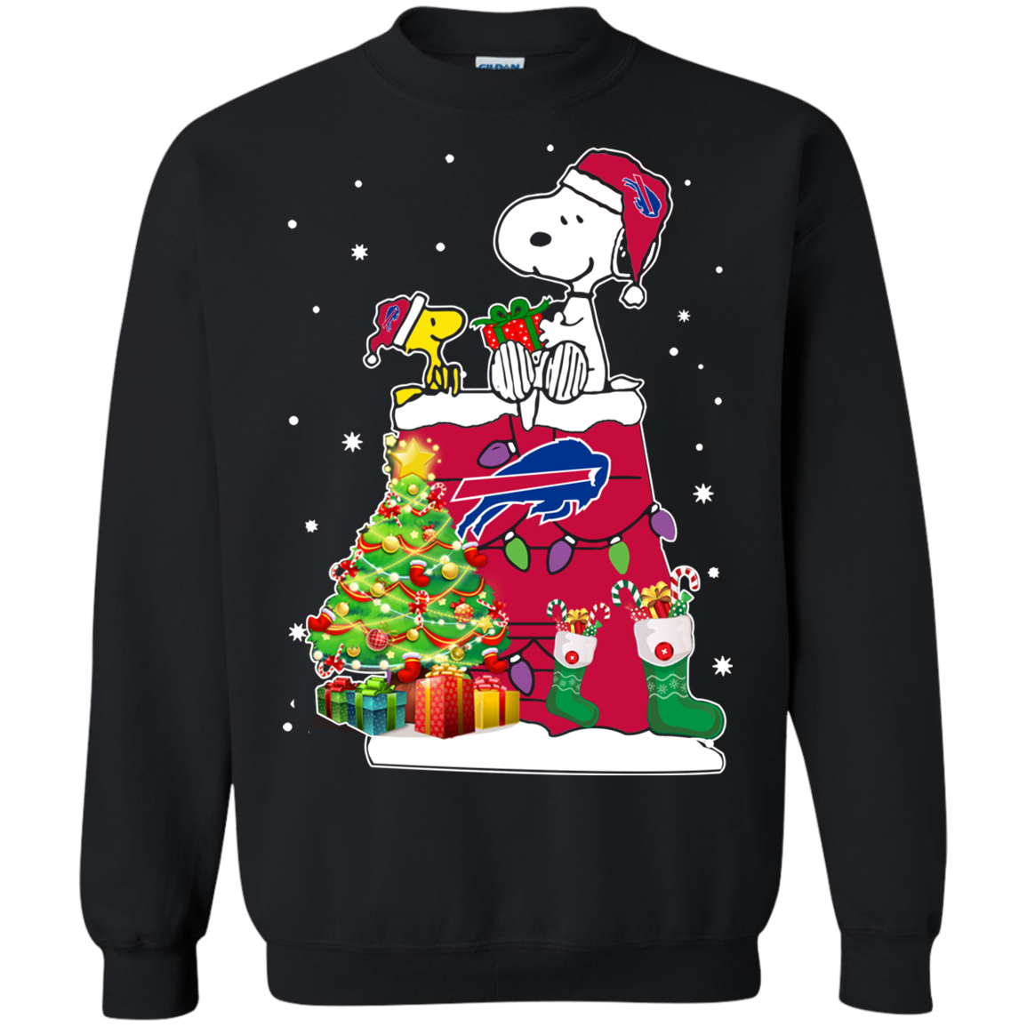 Cover Your Body With Amazing Buffalo Bills Snoopy & Woodstock Christmas Shirt G180 Crewneck Pullover 8 Oz.