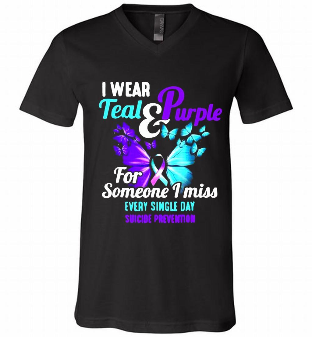 I Wear Teal And Purple For Someone I Miss Suicide Prevention Awareness Butterfly Shirt