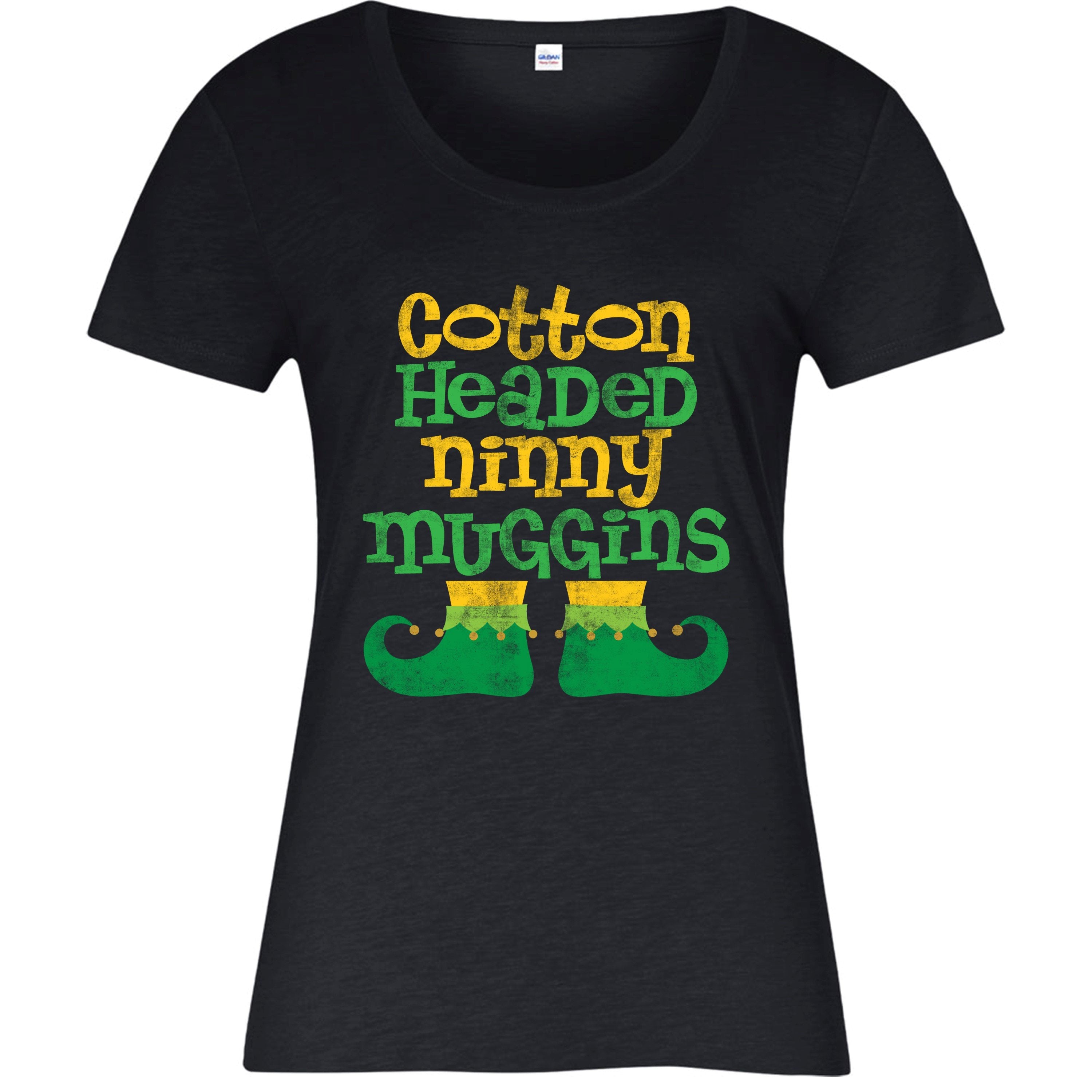 Elf Christmas T-shirt, Headed Ninny Muggings Festive Adult Top