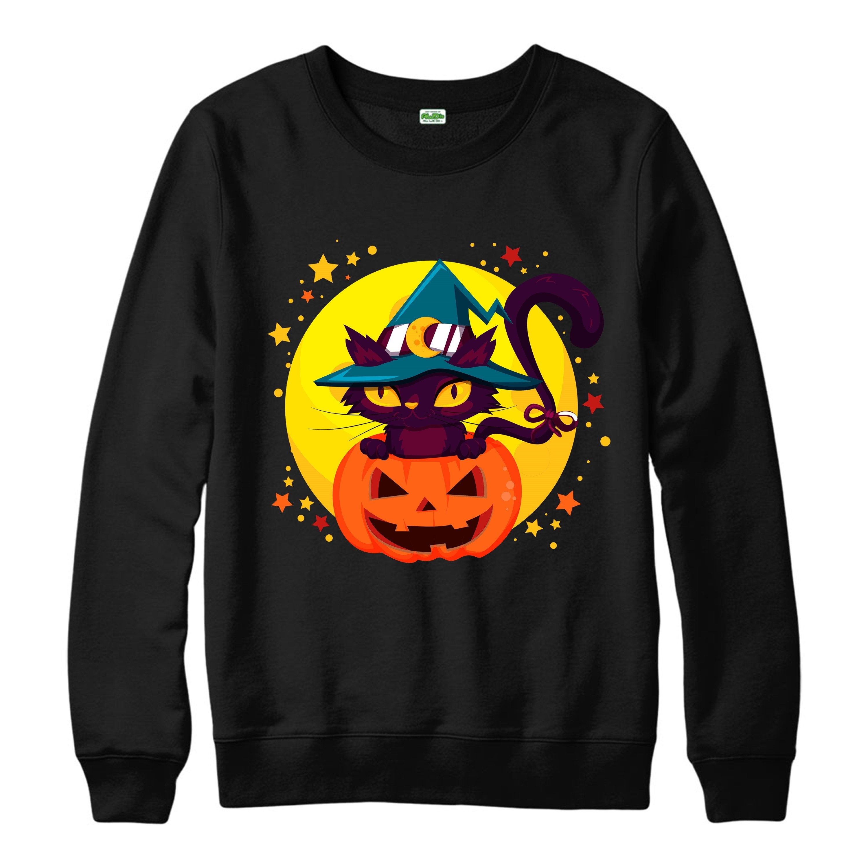 Cat Witch Pumpkin Jumper, Spooky Horror Halloween Inspired Design Jumper Top Shirts