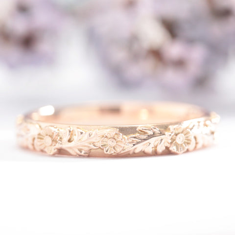 trio poppy flower leaf ring rose gold