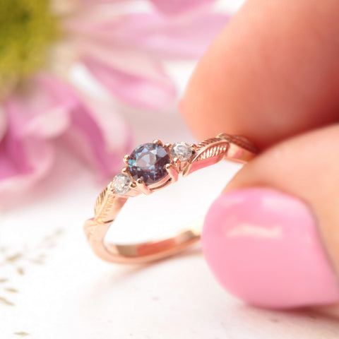 nature inspired alexandrite leaf engagement ring
