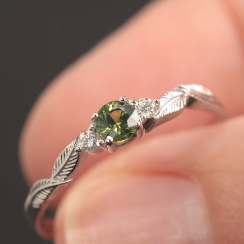 Green Sapphire and Diamond Leaf Engagement Ring - Vinny & Charles