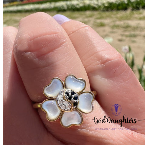Yin Yang Pom Flower Ring by Goddaughters 