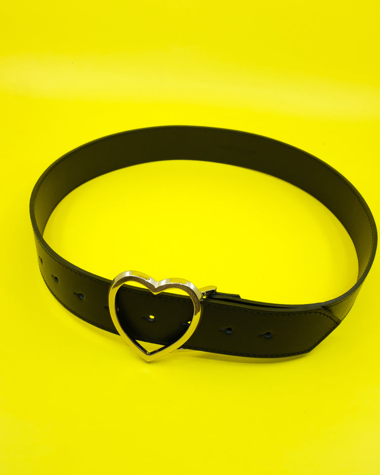DPTO — Black Calf Leather Heart Belt