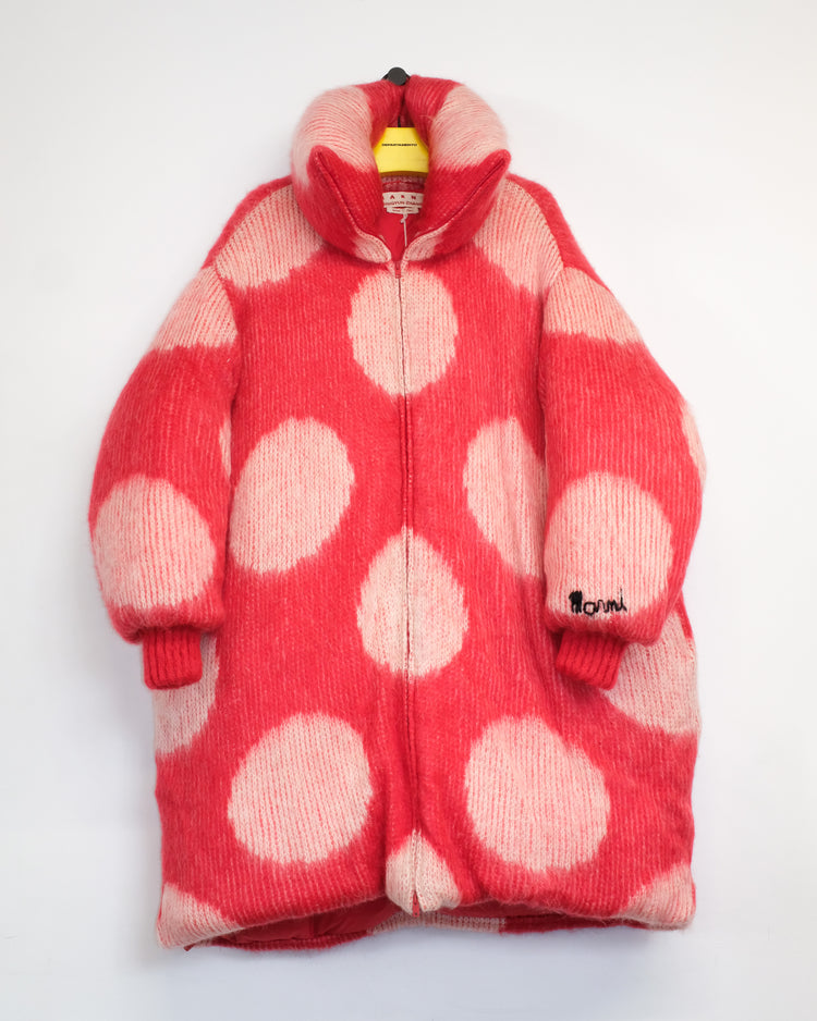 DPTO — Red Polka Dots Mohair Puffer Coat