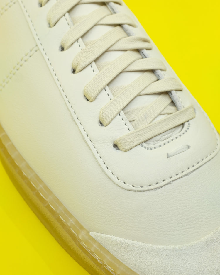 DPTO — Clay White Cow Leather Linoleum Basic Laced Up Trainers