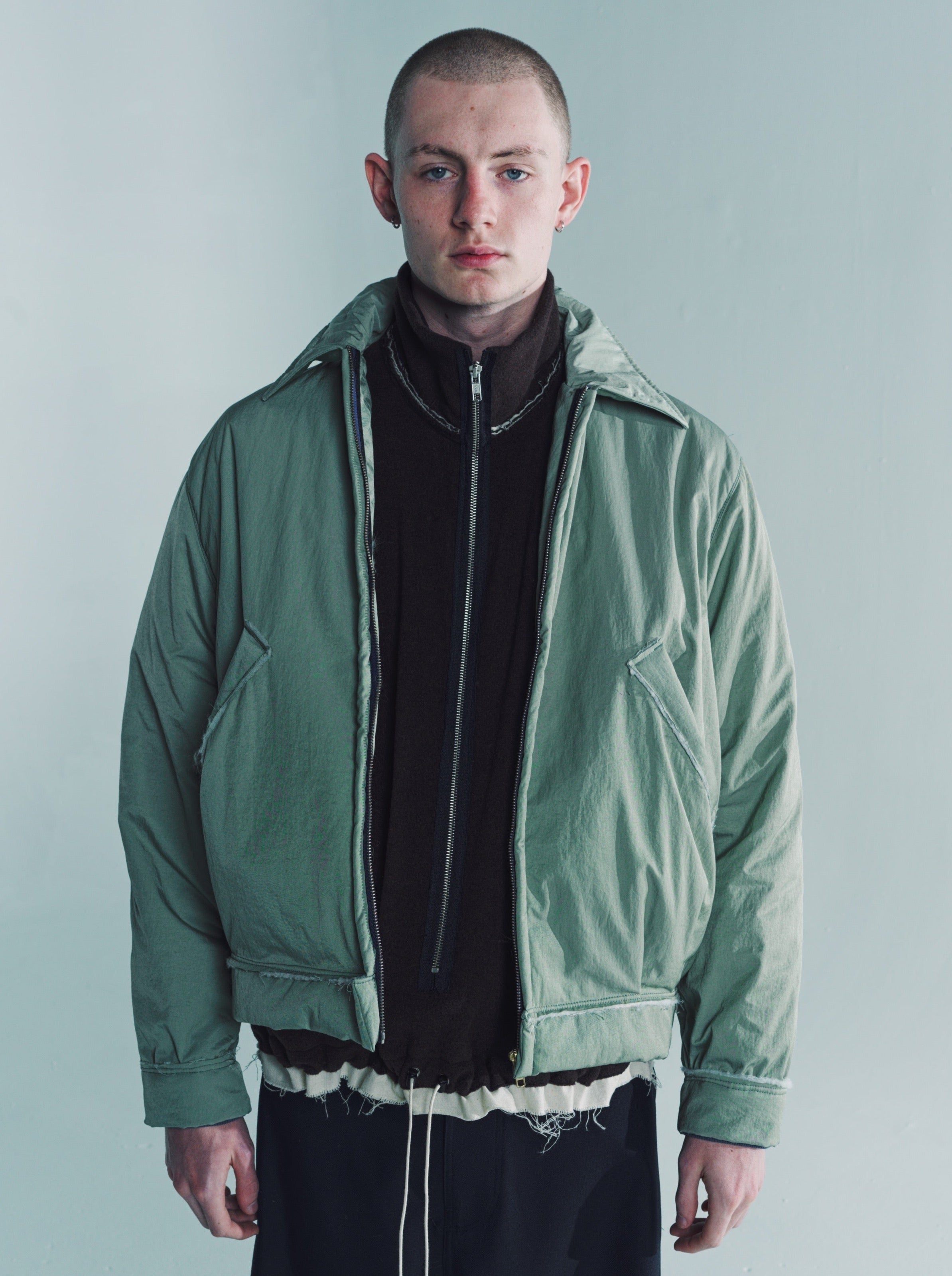 DPTO — Sage Green Nylon Puffed Simple Jacket