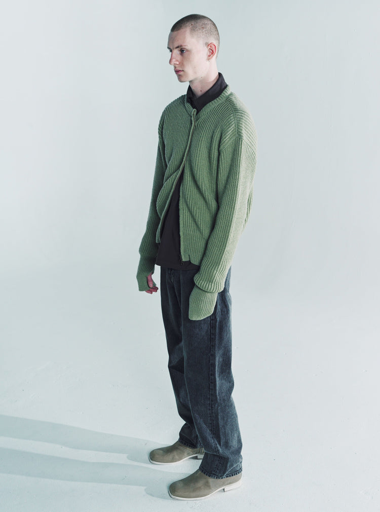 DPTO — Refined Green Quotidian Wool Zip Wrap Cardigan