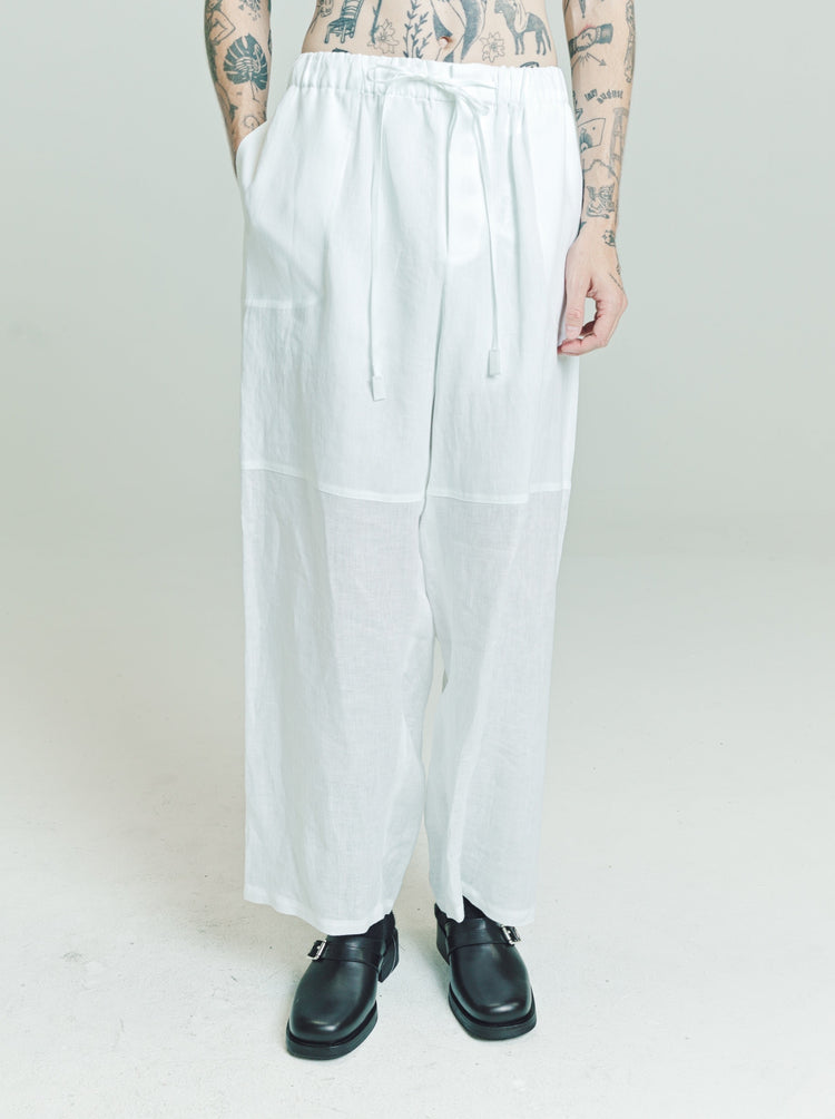 DPTO — White Linen Drawstring Trousers