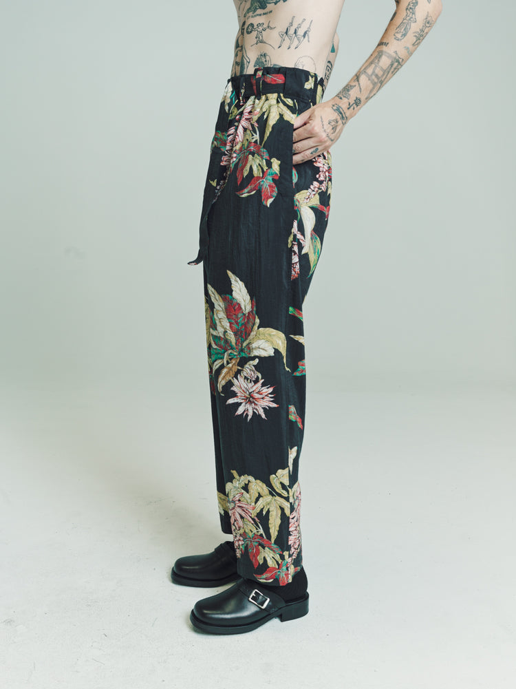 DPTO — Tropical Silk Belted Loose Pants