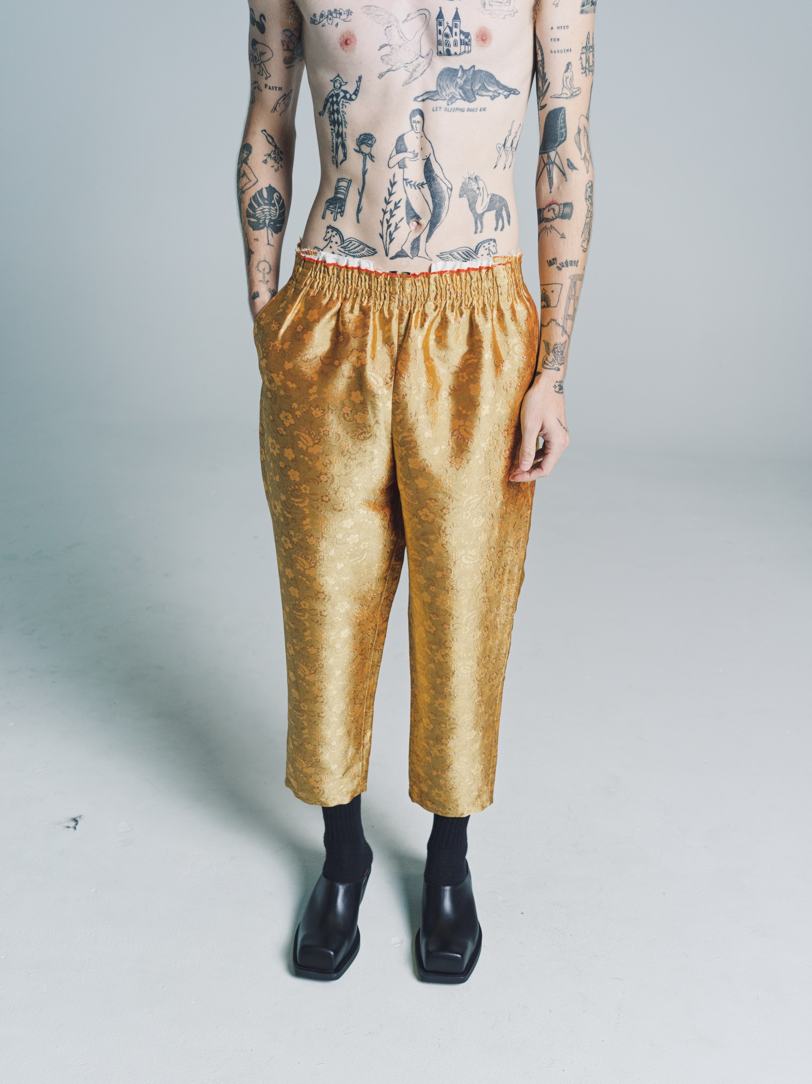 DPTO — Gold Silk Jacquard Grandpa Pants