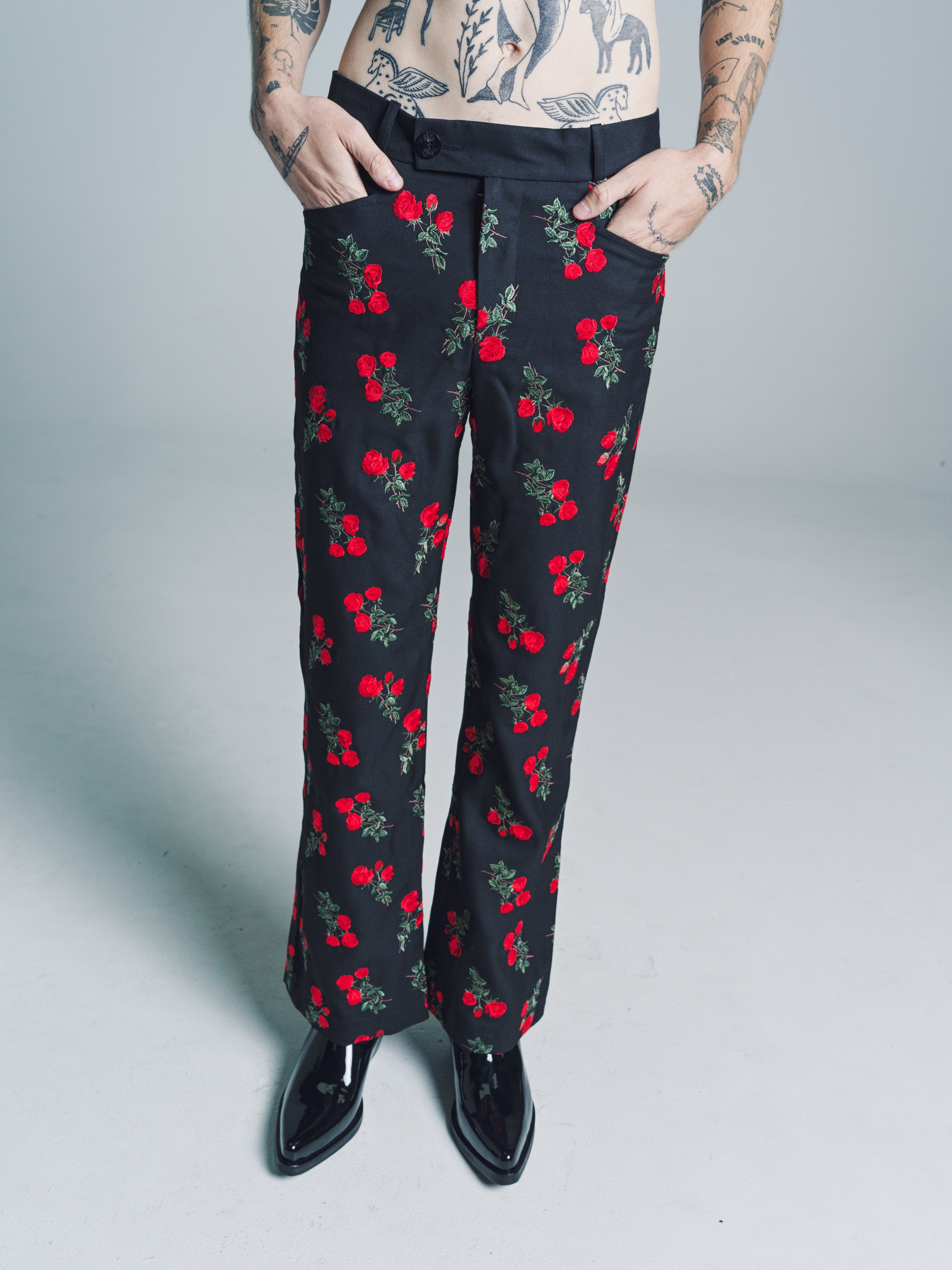 DPTO — Rose Embroidered Wool Flare Trousers