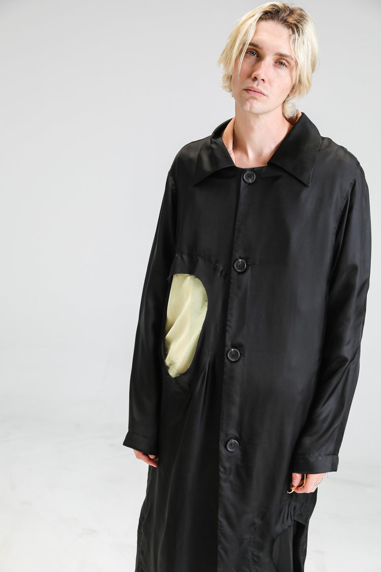 DPTO — Black Cupro Circle Window Overcoat