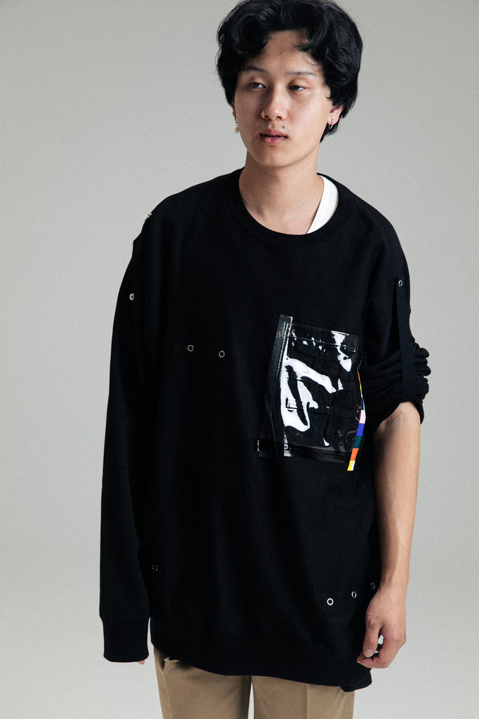 Black Oversized Bondage Crew Neck Sweatshirt | TAKAHIROMIYASHITA