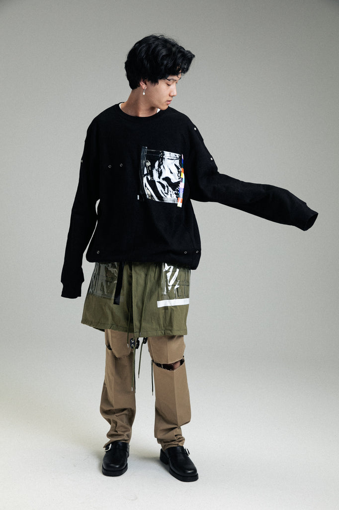 Black Oversized Bondage Crew Neck Sweatshirt | TAKAHIROMIYASHITA