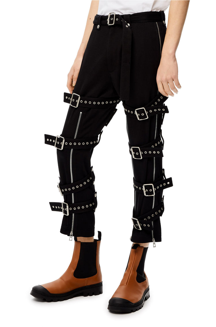 DPTO — Black Wool Gabardine Bondage Belted Trousers