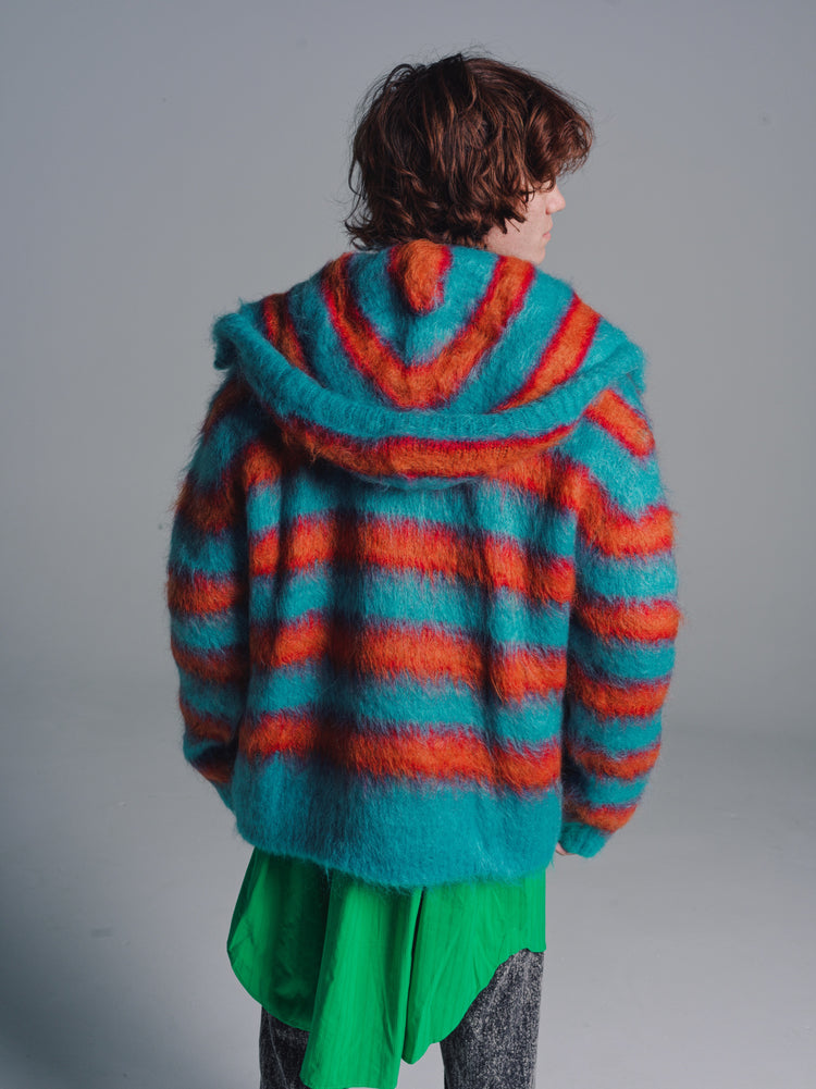 DPTO — Multicolor Striped Mohair & Wool Hooded Cardigan