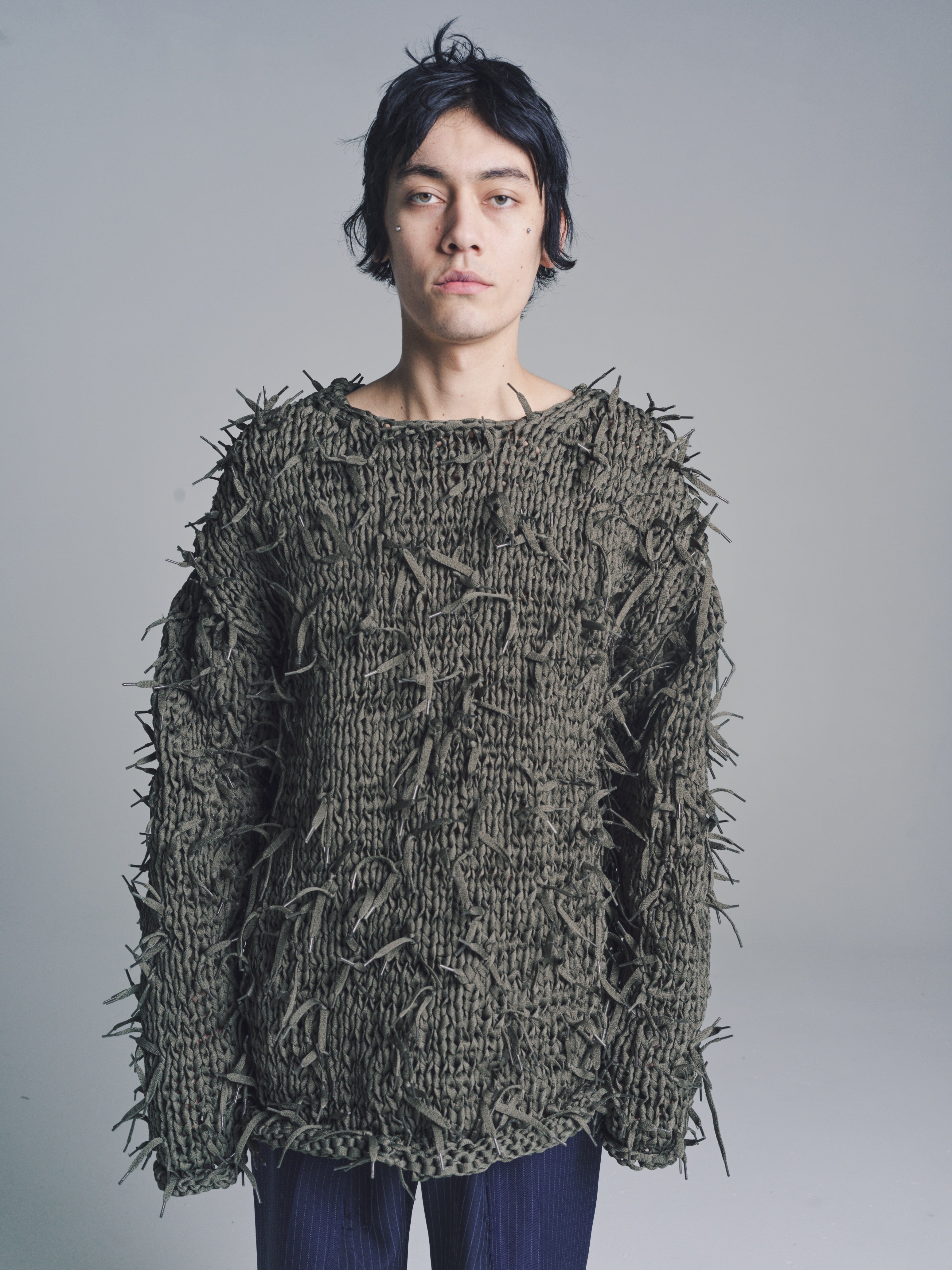 DPTO — Military Green Shoelace Knit Sweater