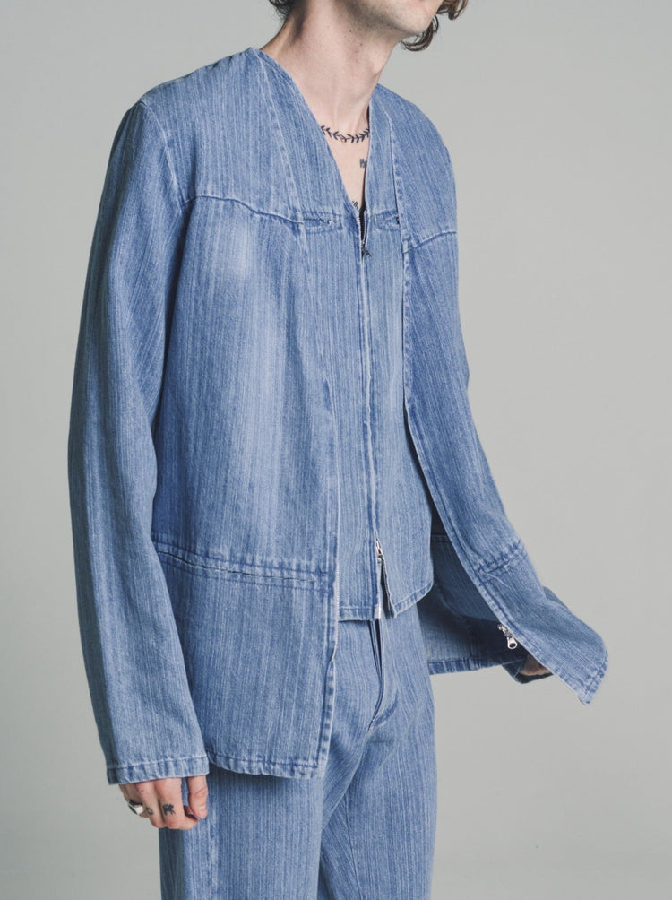 DPTO — No.196 Bleached Indigo Denim Zipper Jacket